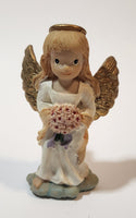Angel in White Holding Pink Flower Bouquet 3 5/8" Resin Figurine