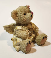 Angel Bear with Star Ribbon and Flowers 2 3/4" Tall Resin Figurine