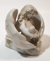 Russ Berrie 15483 Angel Holding New Born Infant 3 1/2" Tall Porcelain Figurine Candle Holder