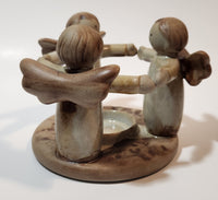 Three Angels Standing In A Circle Holding Arms 4" Tall Clay Pottery Candle Holder