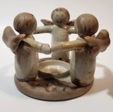 Three Angels Standing In A Circle Holding Arms 4" Tall Clay Pottery Candle Holder
