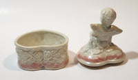 Angel Sitting White Pink 5" Porcelain Trinket Box