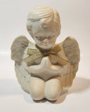 Carlton Cards Boy Angel Kneeling and Praying with Gold Glitter Bow 5" Tall Ceramic Figurine