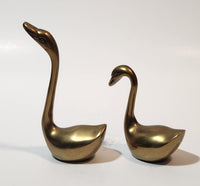 Vintage Swan Bird 2 1/2" and 3 5/8" Brass Metal Figurines Set of 2