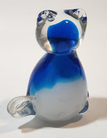 Blue and Clear Cat 3 3/4" Tall Art Glass Figurine