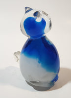 Blue and Clear Cat 3 3/4" Tall Art Glass Figurine