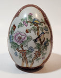 Hand Painted Flowers Birds Nature Scenery 4 1/4" Tall Porcelain Egg Ornament