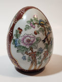 Hand Painted Flowers Birds Nature Scenery 4 1/4" Tall Porcelain Egg Ornament