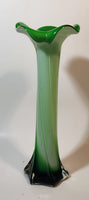 Dark Green and Mint Green Lily Shaped 11 1/2" Tall Art Glass Flower Bud Vase