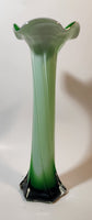 Dark Green and Mint Green Lily Shaped 11 1/2" Tall Art Glass Flower Bud Vase