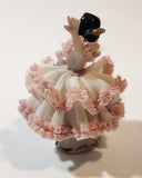 Vintage Crown 'D' Original Dresden Ballerina 3 3/4" Pink and White Lace Porcelain Dressed Figurine