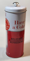 2016 Coca Cola Coke Ice Cold Embossed Tin Metal 9 1/4" Tall Straw Dispenser Holder with 50 Straws