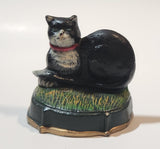 Vintage Black and White Cat Laying On Grass 3 1/2" Tall Hand Painted Heavy Cast Iron Door Stop