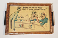 Vintage 1950s Would You Please Move Your Things A Minute, Miss? Wood Framed Lacquered Picture Tray