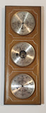 Vintage Sabre Baromaster Brown Leather Covered 5 1/2" x 14 3/4" Thermometer Barometer Hygrometer Weather Station