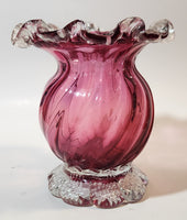 Vintage Cranberry Glass Ruffled Edge 6 1/4" Tall Heavy Flower Vase