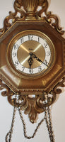 Vintage 1963 Syroco #4780 Ornate 13" x 26 3/4" Wall Clock with Chain Hanging