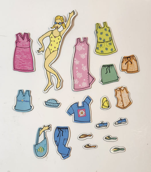 Dress Up Girl with Various Outfits Thin Rubber Fridge Magnet Set