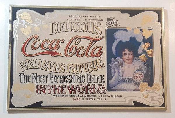 Vintage Coca Cola Delicious Relieves Fatigue In Glass or Bottles 5 Cents 12" x 18" Wall Mirror Advertisement