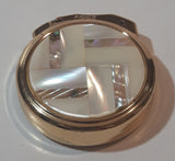 Vintage Fisher Mother of Pearl Abalone Shell Engraved Gold Tone Round Shaped Lighter Made in Japan
