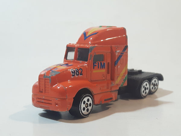 Unknown Brand Semi Tractor Truck 982 FIM Orange Die Cast Toy Car Vehicle