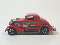 Rare 1987 Hot Wheels 3-Window '34 Red w/ Yellow White Black ZZ Die Cast Toy Car Hot Rod Vehicle
