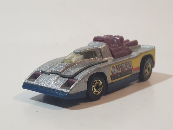 1983 Hot Wheels Snake Mountain Challenge Cannonade Masters Of The Universe Metallic Silver Die Cast Toy Race Car Vehicle with Opening Hood