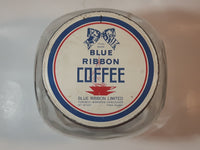 Vintage Blue Ribbon Coffee The Quality Coffee 8" Tall Heavy Ribbed Glass Jar with Metal Lid