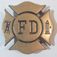 Vintage 1970s BBB FD Fire Department Solid Brass Belt Buckle 883 Taiwan