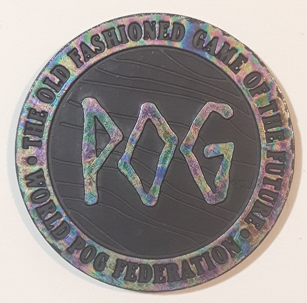 World Pog Federation The Old Fashioned Game Of The Future Rainbow and Black Plastic Caps Pog Slammer