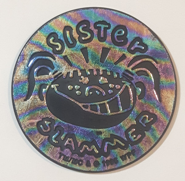 1995 WPF Pog Canada Games Sister Slammer Rainbow and Black Plastic Caps Pog Slammer