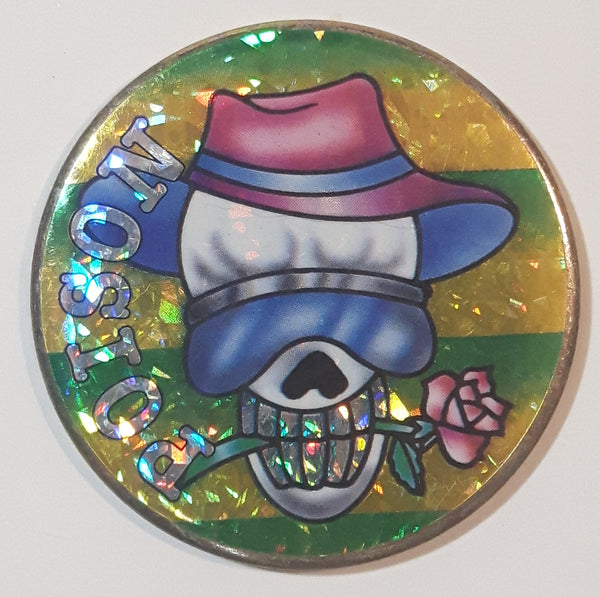Poison Skull with Pink Rose in Mouth Heavy Metal Caps Pog Slammer