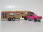 Vintage Majorette Camping Car Truck Pink and 5th Wheel Trailer Camping Car Deluxe Cream White Die Cast Toy Car Vehicle Set No. 278 & No. 313 1/60 Scale