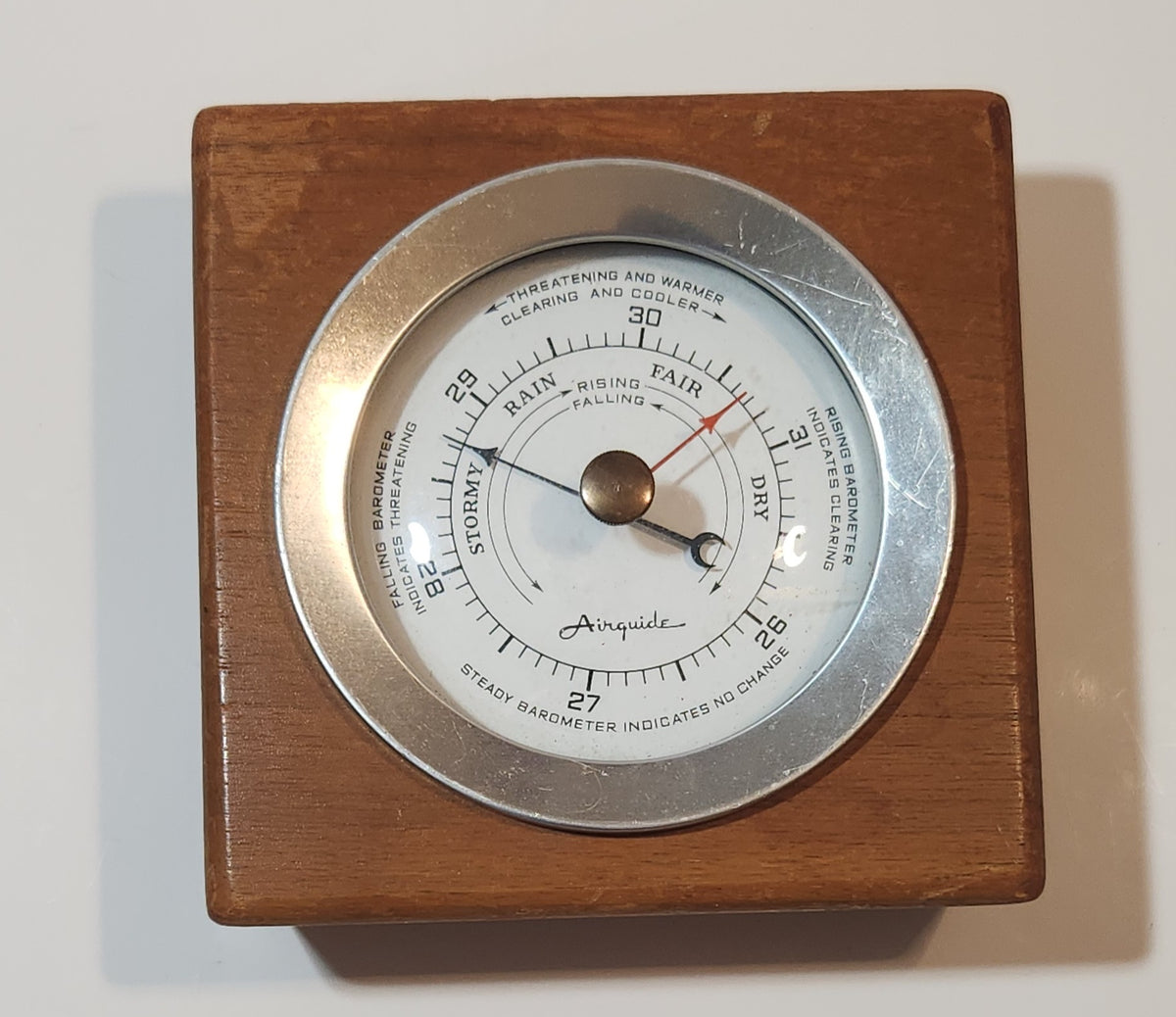 Vintage Airguide Barometer Weather Station Glass Face Wood Cased Made ...