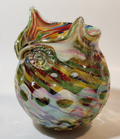 Owl Shaped Colorful Rainbow 6 1/4" Art Glass Vase