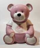 Rare Vancouver Canucks NHL Ice Hockey Team Pink and White 7" Tall Ceramic Teddy Bear Shaped Coin Bank