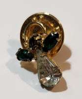 Angel Shaped Blue Green Emerald and Clear Rhinestone Gold Tone Metal Lapel Pin