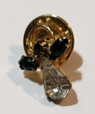 Angel Shaped Blue Green Emerald and Clear Rhinestone Gold Tone Metal Lapel Pin