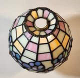 Partylite Hydrangea Flower Themed Stained Glass 10 1/4" Tall Tea Light Candle Holder Lamp