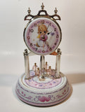2002 Precious Moments White and Pink Porcelain and Glass Anniversary Dome Clock