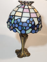 Partylite Hydrangea Flower Themed Stained Glass 10 1/4" Tall Tea Light Candle Holder Lamp