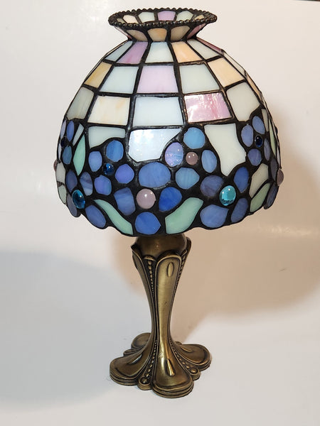 Partylite Hydrangea Flower Themed Stained Glass 10 1/4" Tall Tea Light Candle Holder Lamp