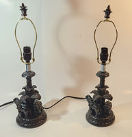Beautiful Detailed Elephant and Palm Tree Based Black Heavy Resin Table Lamp Set of 2