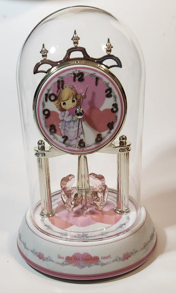 2003 Precious Moments You Are The Sweetest Heart White and Pink Porcelain and Glass Anniversary Dome Clock