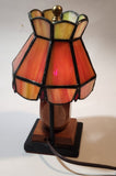 Rare Vintage Mid Century Rustic Orange Slag Stained Glass Small 8" Tall Nightstand Table Lamp
