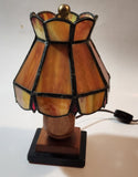 Rare Vintage Mid Century Rustic Orange Slag Stained Glass Small 8" Tall Nightstand Table Lamp