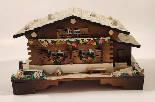 Vintage 1960s Japanese Swiss Chalet Winter Cottage Style Wooden House Windup Musical Jewelry Box