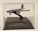 New Ray Delta Airlines McDonnell Douglas MD - 11 1/850 Scale Die Cast Toy Airplane in Display Case