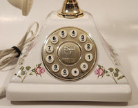 Vintage Southern Telecom Pink and Red Flower Decor Ceramic Rotary Style Push Button Telephone