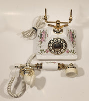 Vintage Southern Telecom Pink and Red Flower Decor Ceramic Rotary Style Push Button Telephone